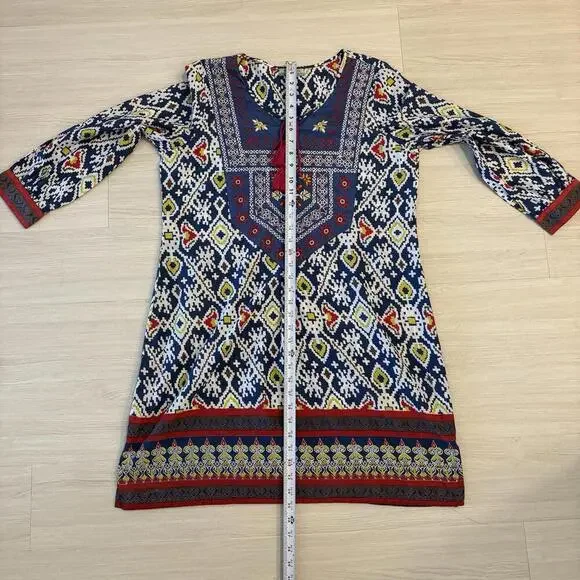 World Market Women L/XL Tunic Dress Embroidered Geometric Boho Tassel Aztec - Picture 7 of 7